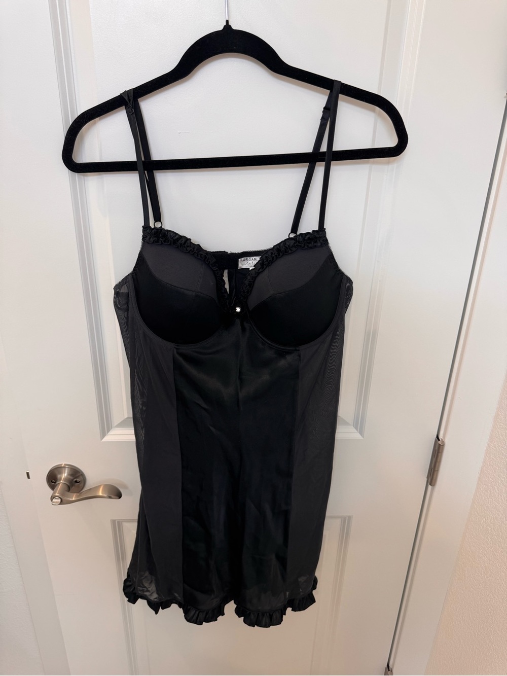 Morgan Taylor Black Lace-Trim Slip Chemise with Built-In Cups